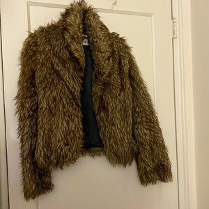 l'affaire brown faux fur jacket size: S